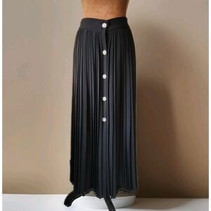 Vintage Cattiva By Maya Jornot Skirt Black Long Pleated Metal Rhinestone Buttons